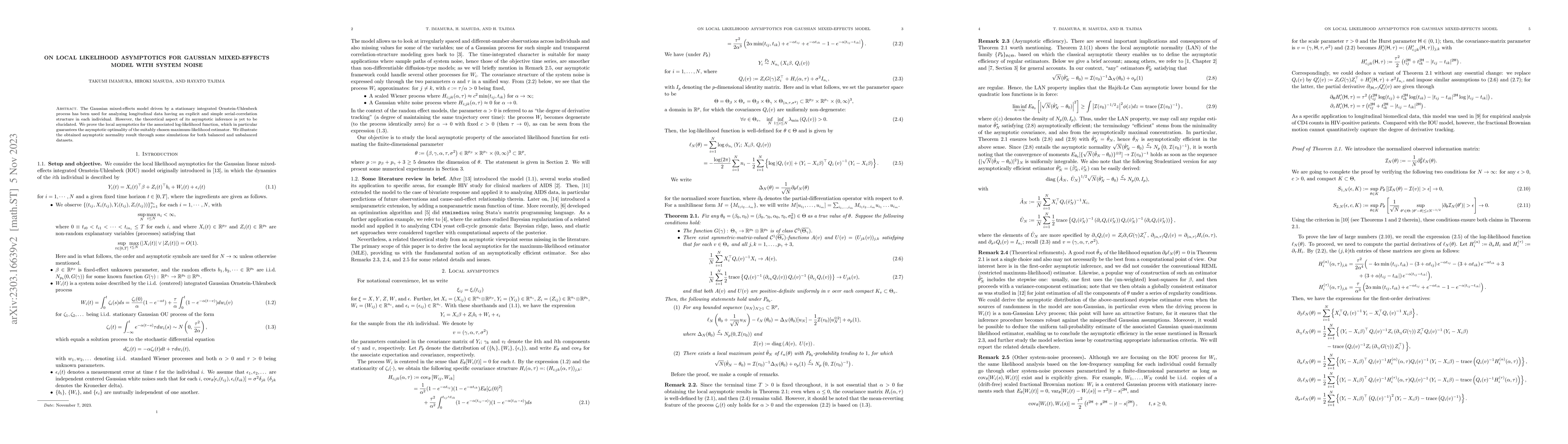 Thumbnail for On local likelihood asymptotics for Gaussian mixed-effects model with
  system noise
