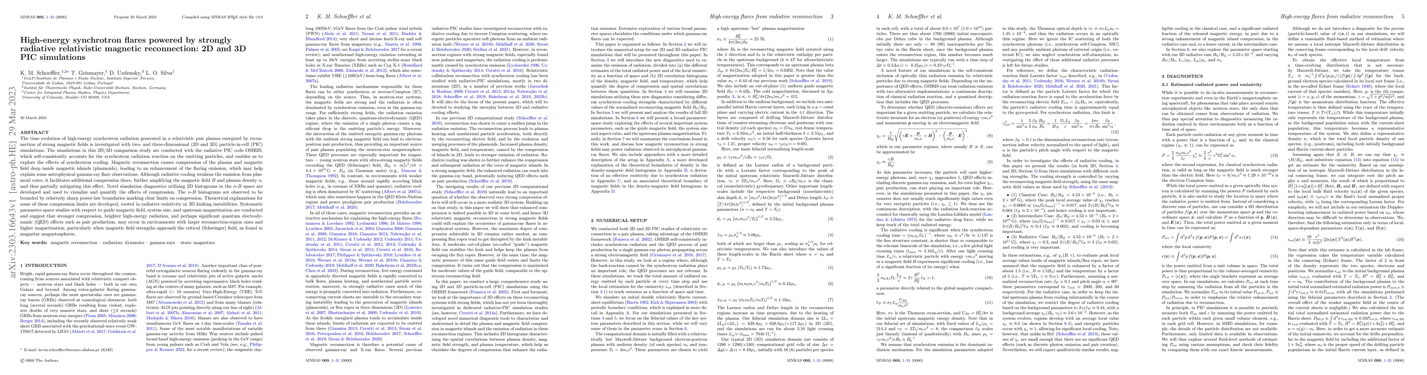 Thumbnail for High-energy synchrotron flares powered by strongly radiative
  relativistic magnetic reconnection: 2D and 3D PIC simulations