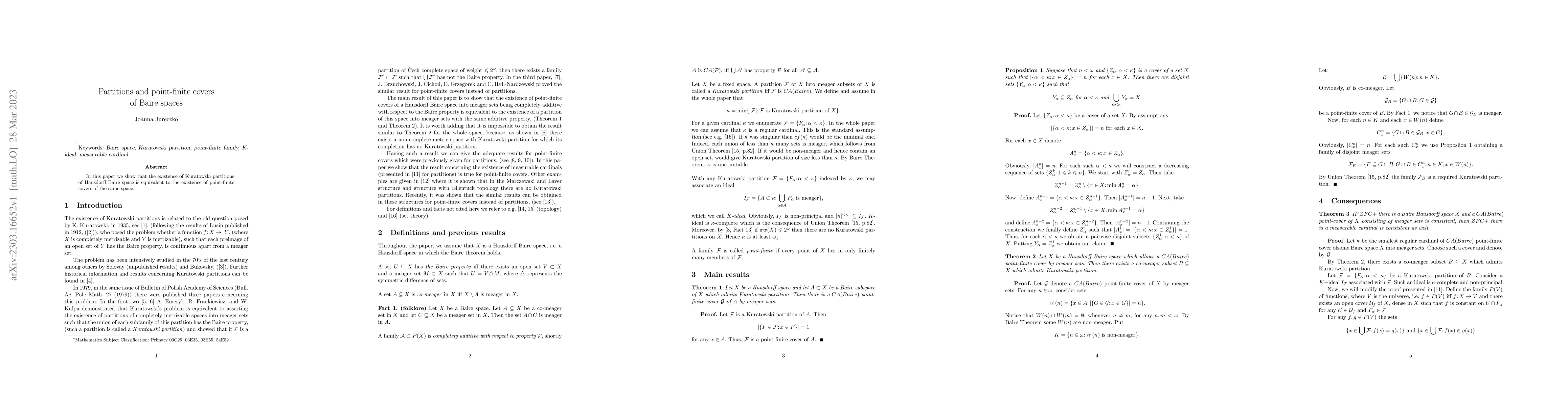 Thumbnail for Partitions and point-finite covers of Baire spaces