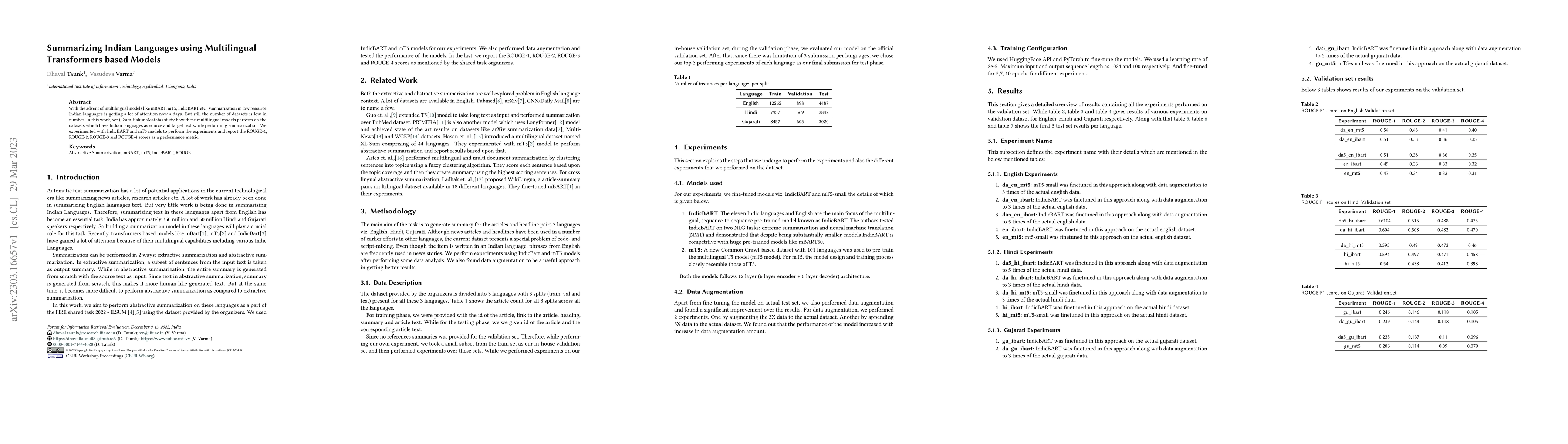 Thumbnail for Summarizing Indian Languages using Multilingual Transformers based
  Models