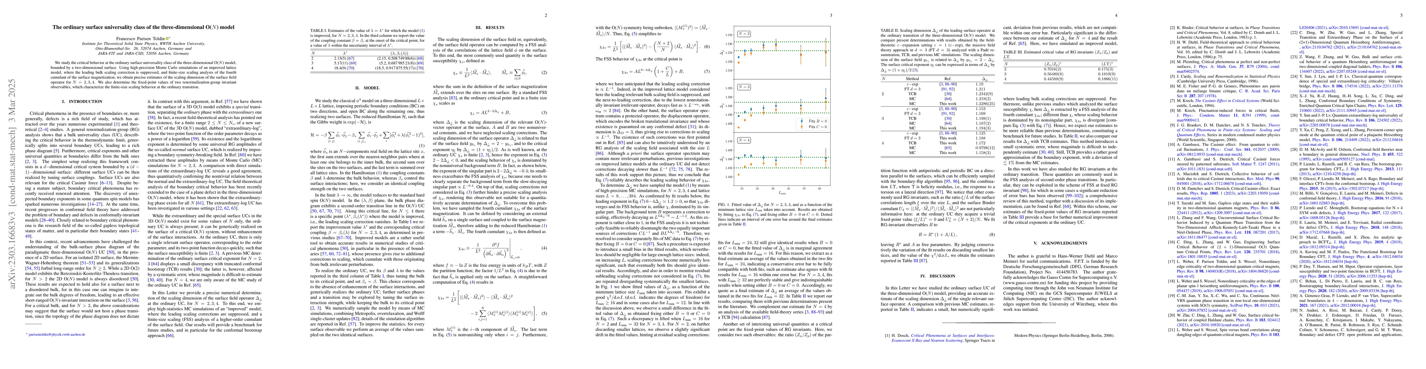 Thumbnail for The ordinary surface universality class of the three-dimensional O($N$)
  model