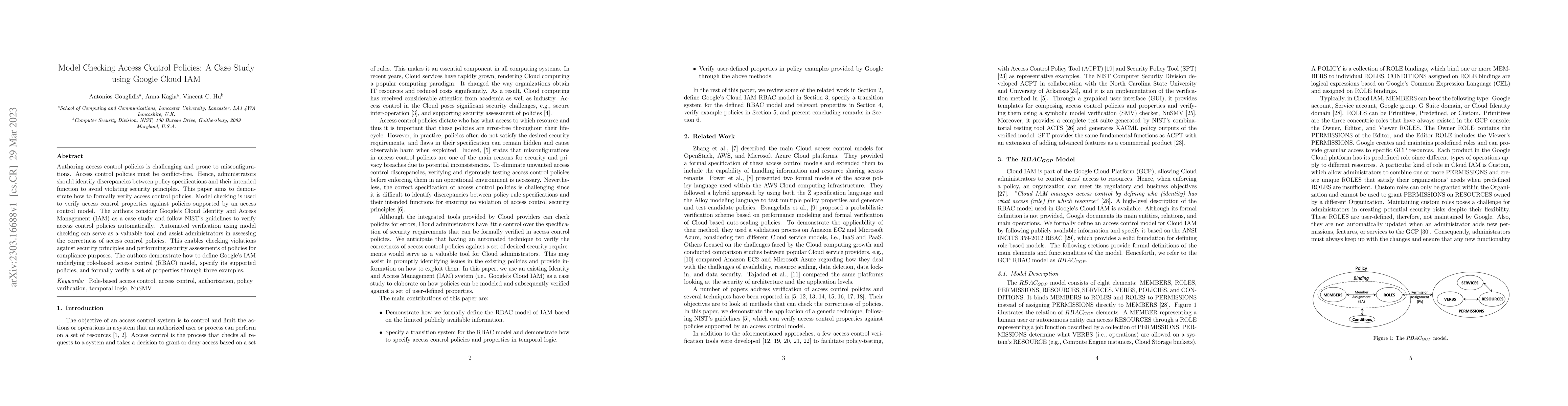 Thumbnail for Model Checking Access Control Policies: A Case Study using Google Cloud
  IAM