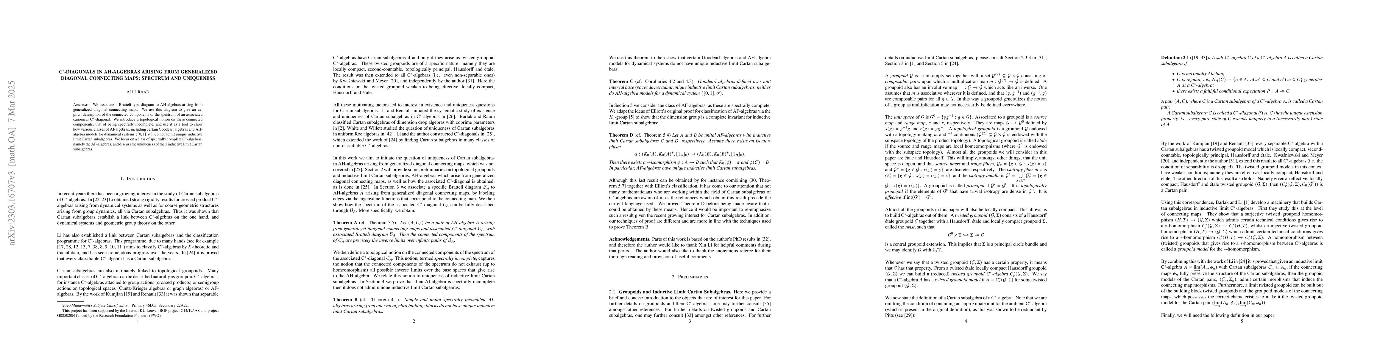 Thumbnail for C$^*$-diagonals in AH-algebras arising from generalized diagonal
  connecting maps: spectrum and uniqueness
