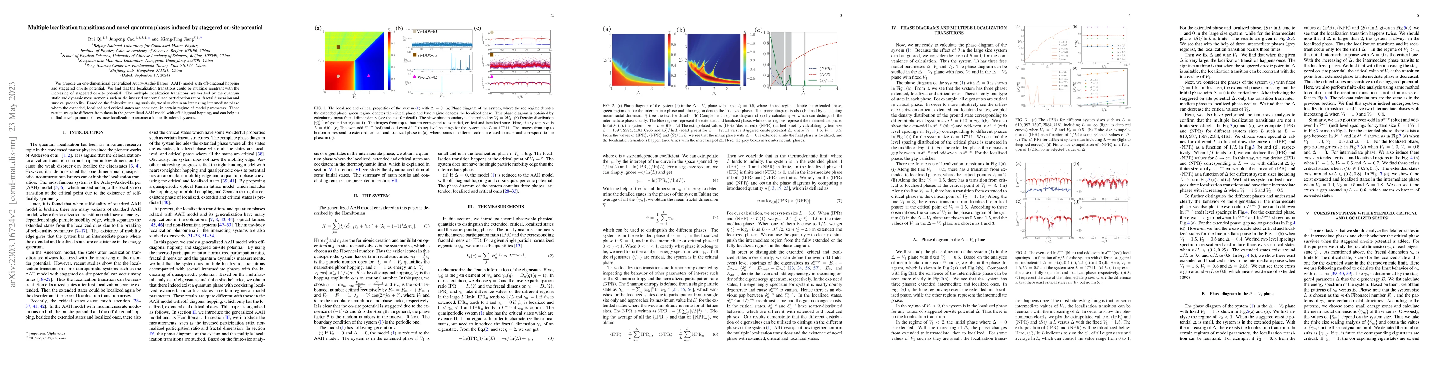 Thumbnail for Multiple localization transitions and novel quantum phases induced by
  staggered on-site potential