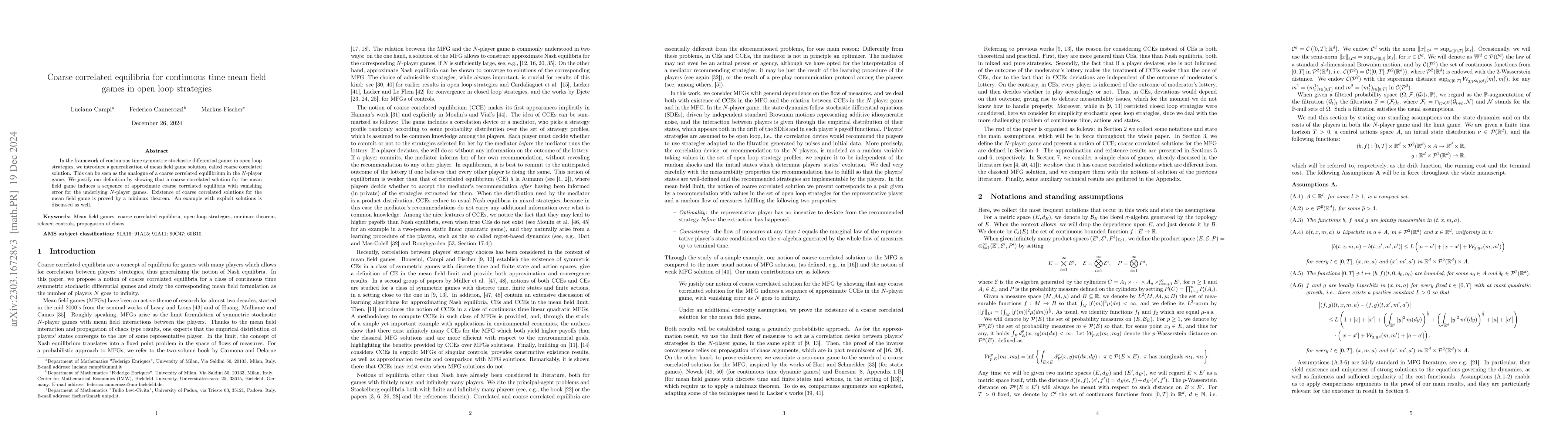 Thumbnail for Coarse correlated equilibria for continuous time mean field games in
  open loop strategies