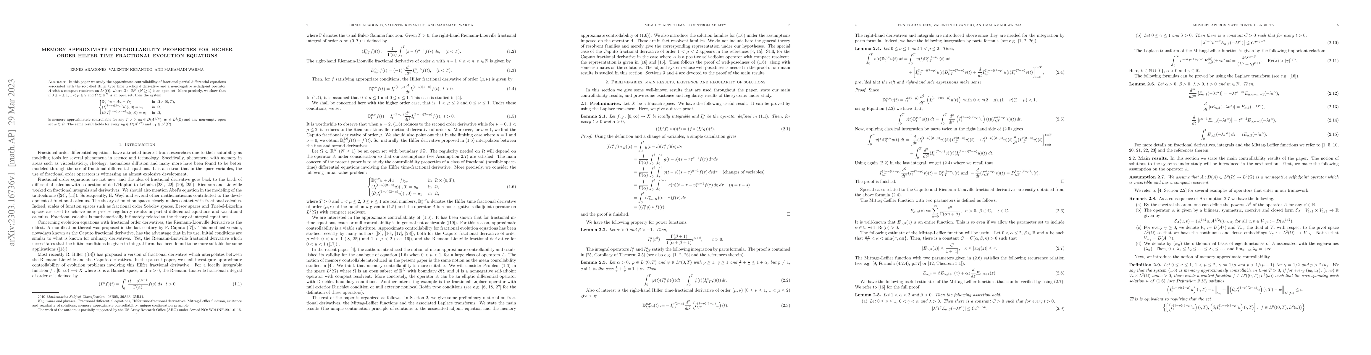 Thumbnail for Memory approximate controllability properties for higher order Hilfer
  time fractional evolution equations