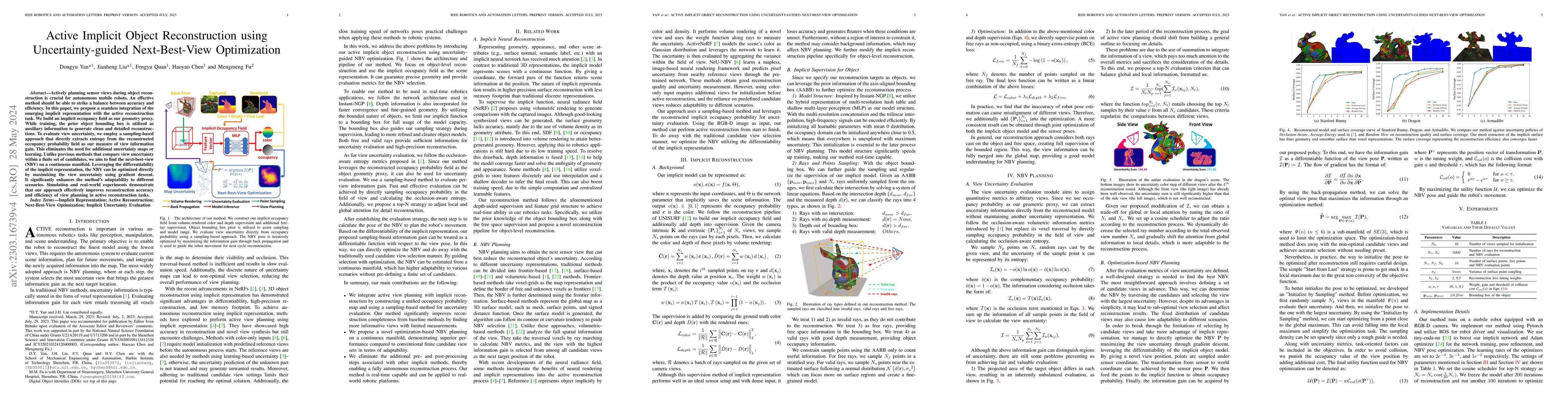 Thumbnail for Active Implicit Object Reconstruction using Uncertainty-guided
  Next-Best-View Optimization