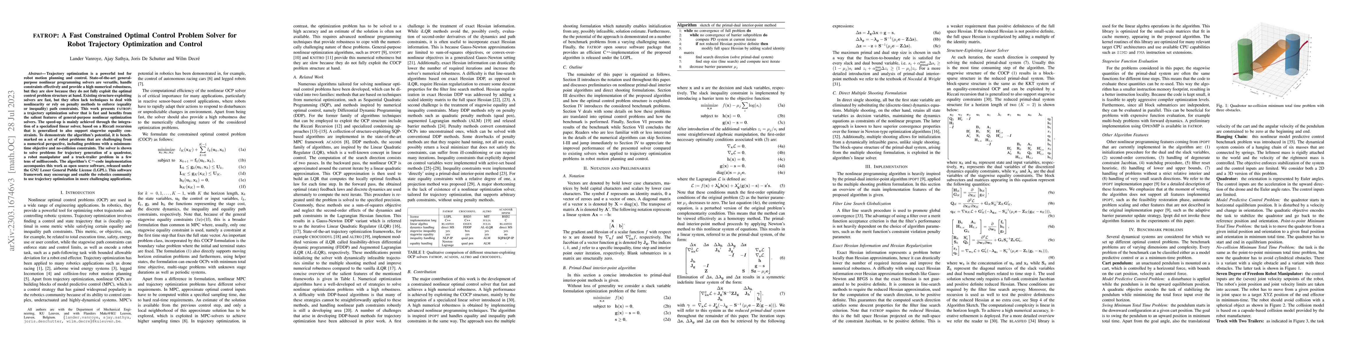 Thumbnail for FATROP : A Fast Constrained Optimal Control Problem Solver for Robot
  Trajectory Optimization and Control