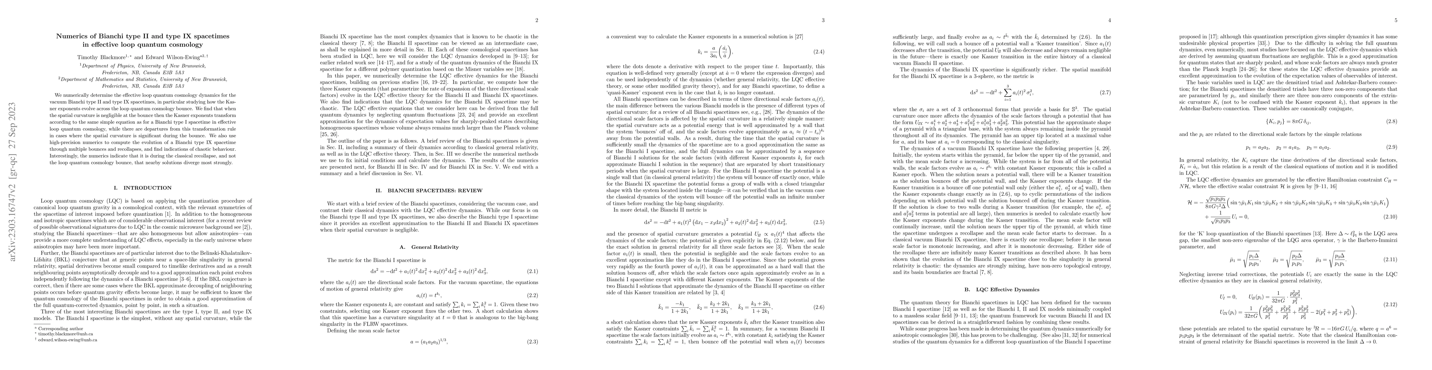 Thumbnail for Numerics of Bianchi type II and type IX spacetimes in effective loop
  quantum cosmology