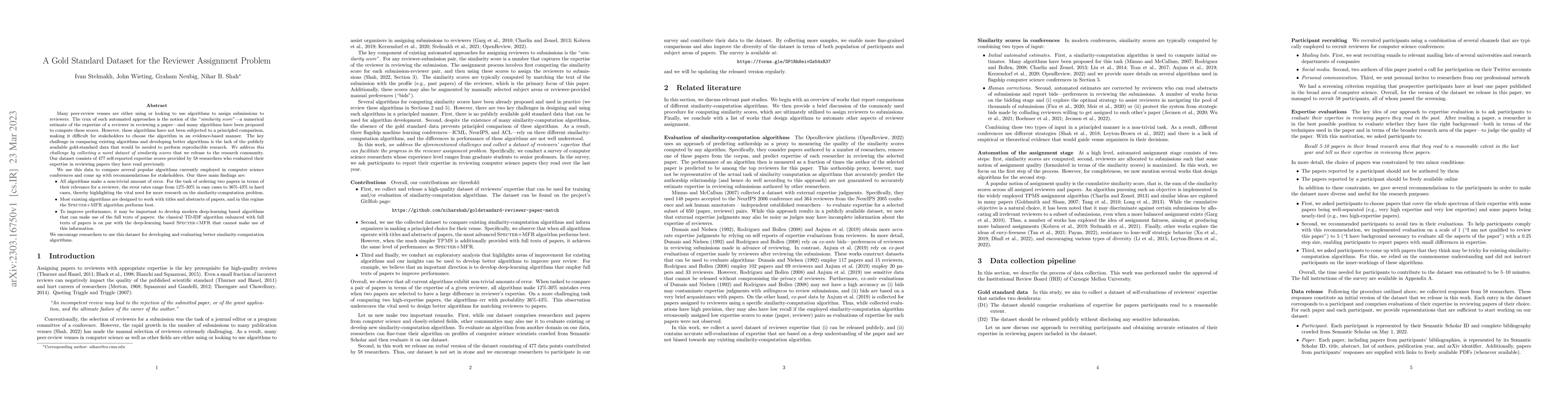 Thumbnail for A Gold Standard Dataset for the Reviewer Assignment Problem