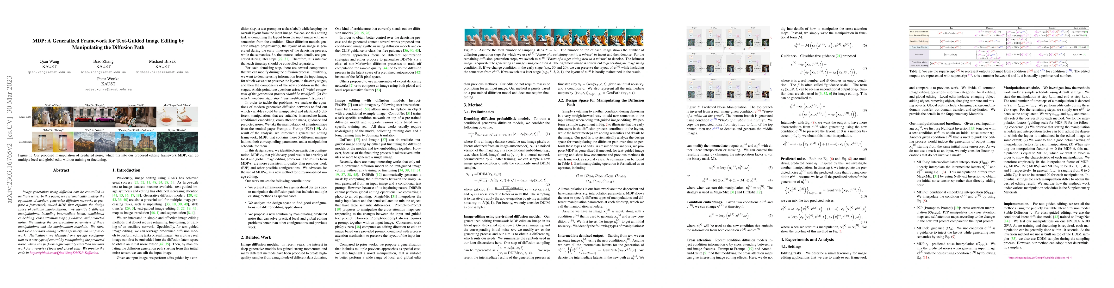 Thumbnail for MDP: A Generalized Framework for Text-Guided Image Editing by
  Manipulating the Diffusion Path