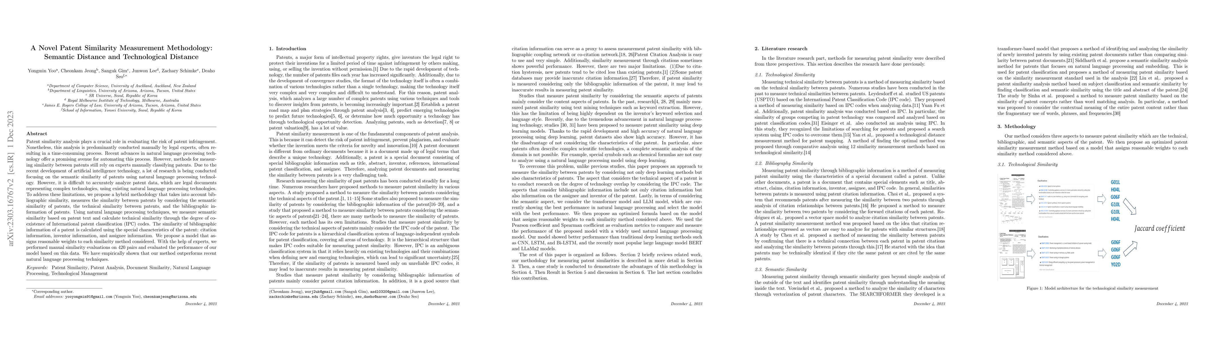 Thumbnail for A Novel Patent Similarity Measurement Methodology: Semantic Distance and
  Technological Distance