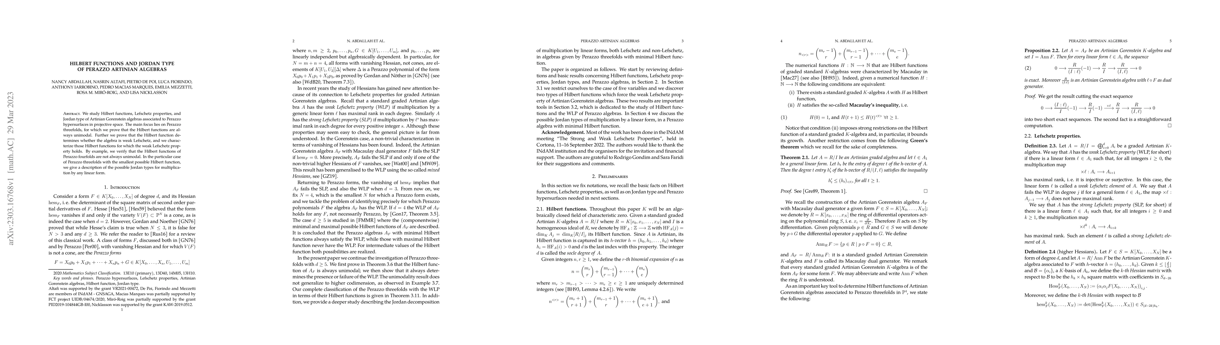 Thumbnail for Hilbert functions and Jordan type of Perazzo Artinian algebras