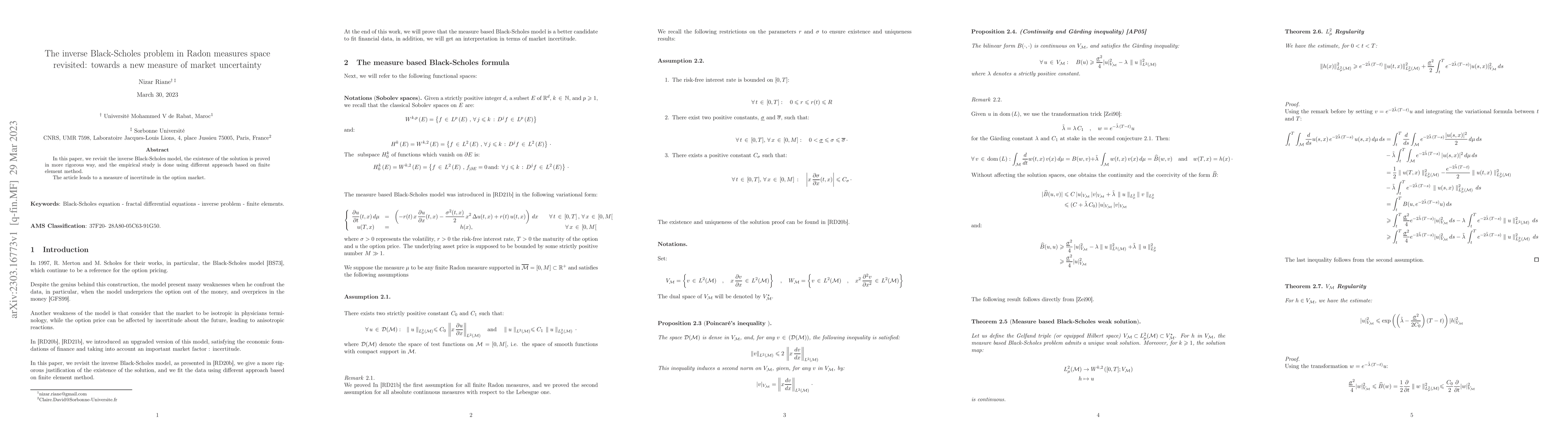Thumbnail for The inverse Black-Scholes problem in Radon measures space revisited:
  towards a new measure of market uncertainty
