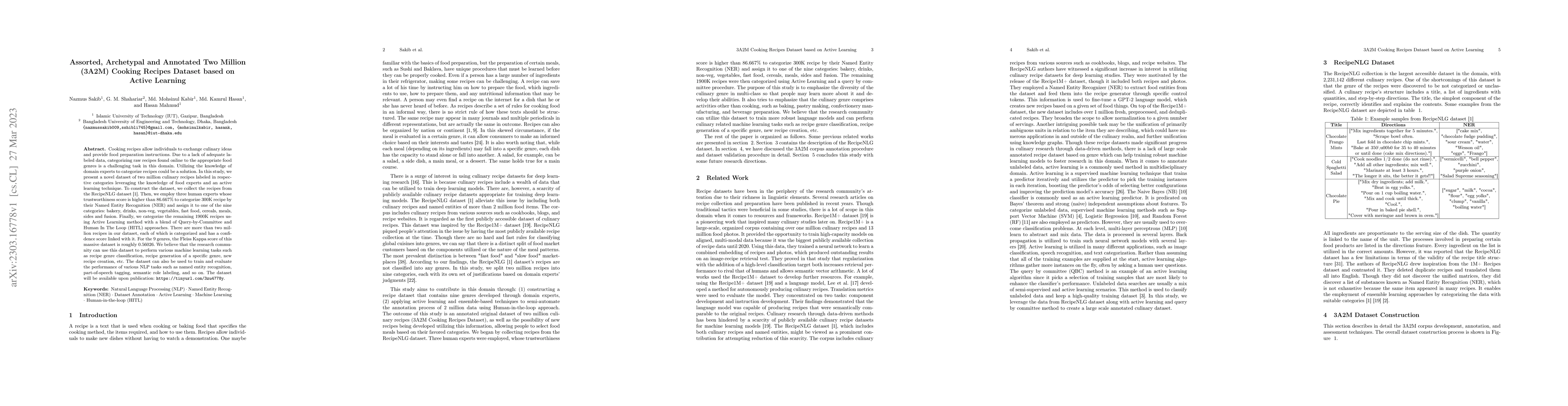 Thumbnail for Assorted, Archetypal and Annotated Two Million (3A2M) Cooking Recipes
  Dataset based on Active Learning