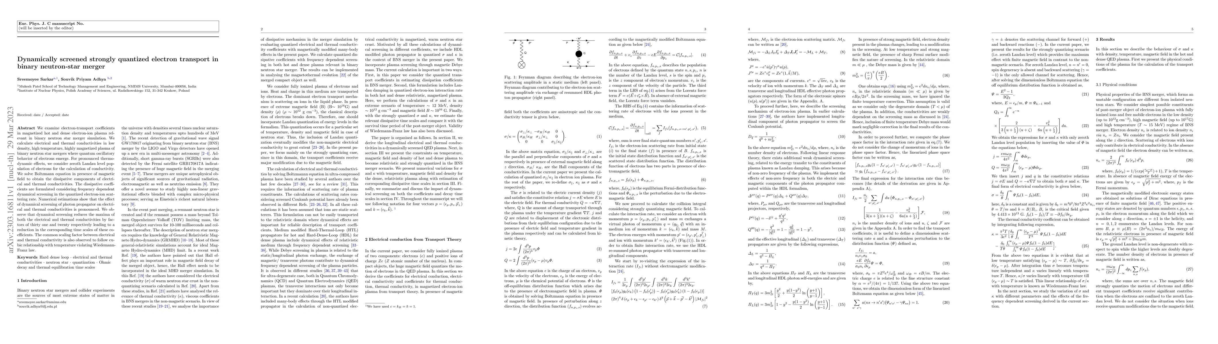 Thumbnail for Dynamically screened strongly quantized electron transport in binary
  neutron-star merger