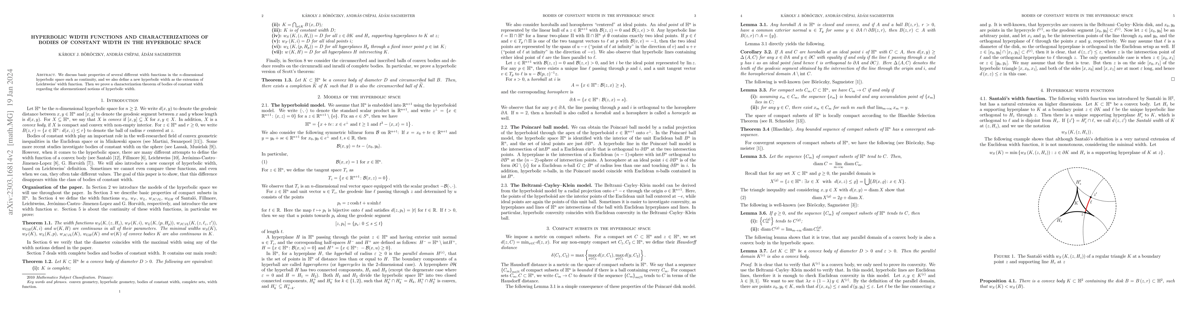 Thumbnail for Hyperbolic width functions and characterizations of bodies of constant
  width in the hyperbolic space