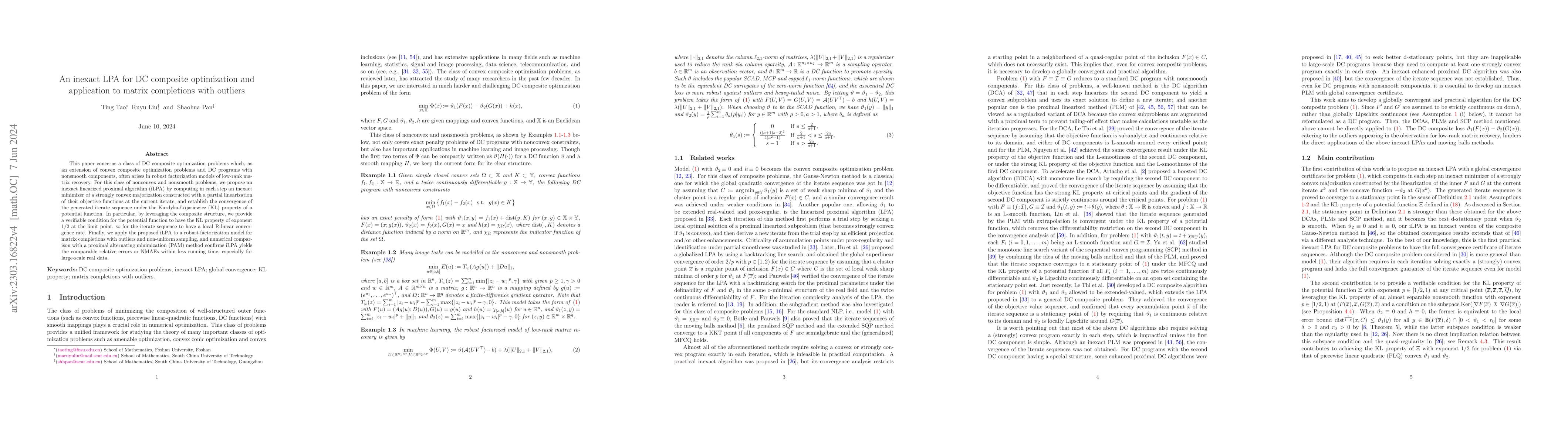 Thumbnail for An inexact LPA for DC composite optimization and application to matrix
  completions with outliers
