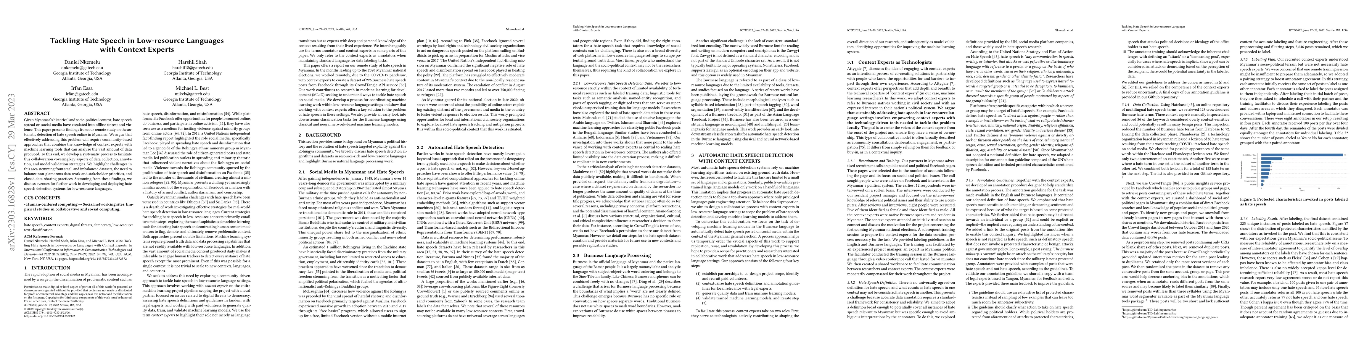 Thumbnail for Tackling Hate Speech in Low-resource Languages with Context Experts
