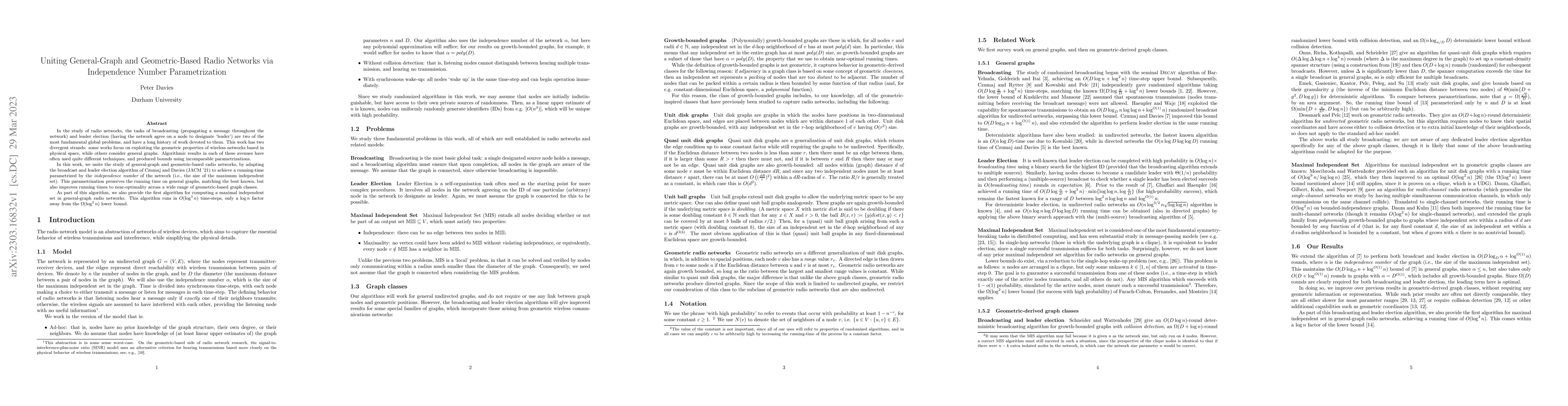 Thumbnail for Uniting General-Graph and Geometric-Based Radio Networks via
  Independence Number Parametrization