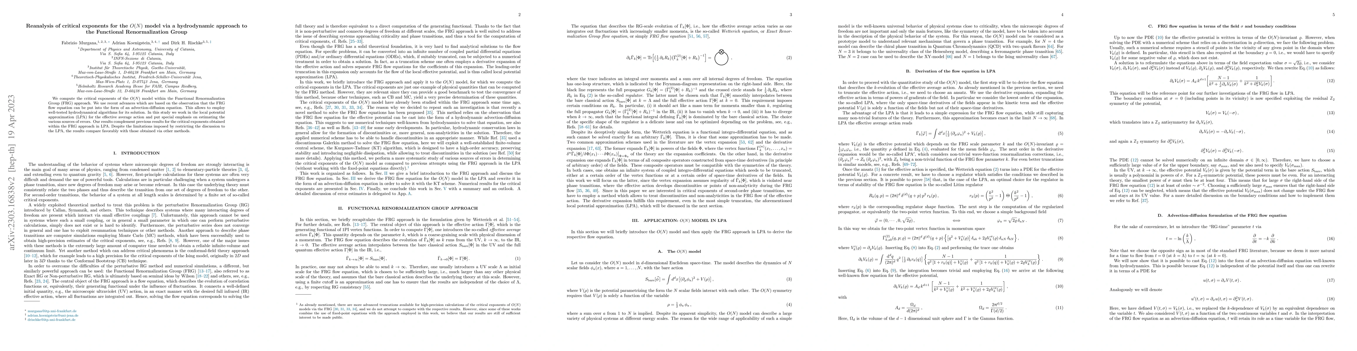 Thumbnail for Reanalysis of critical exponents for the O(N) model via a hydrodynamic
  approach to the Functional Renormalization Group