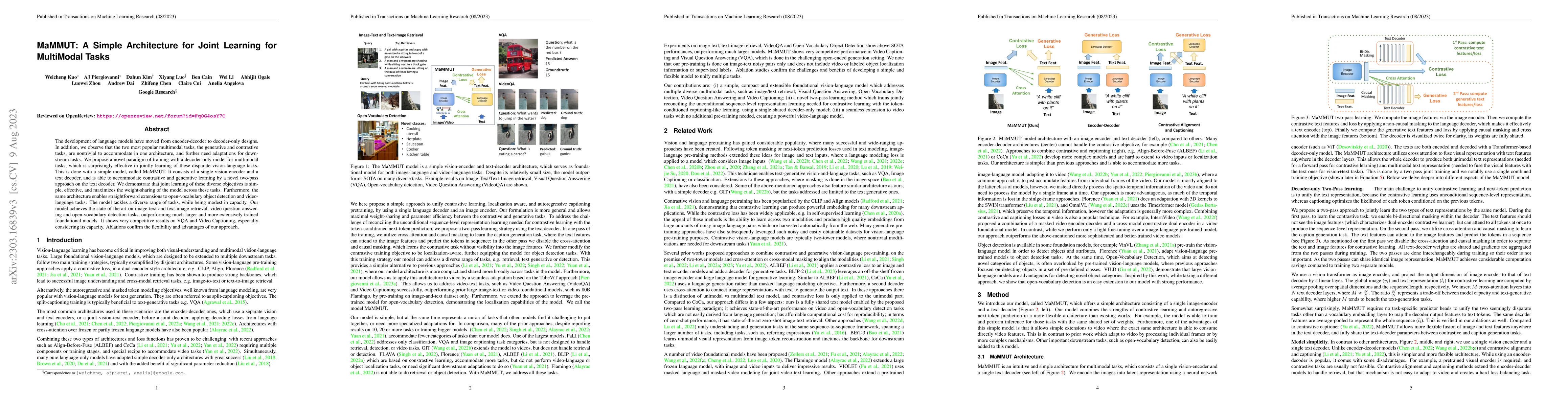 Thumbnail for MaMMUT: A Simple Architecture for Joint Learning for MultiModal Tasks