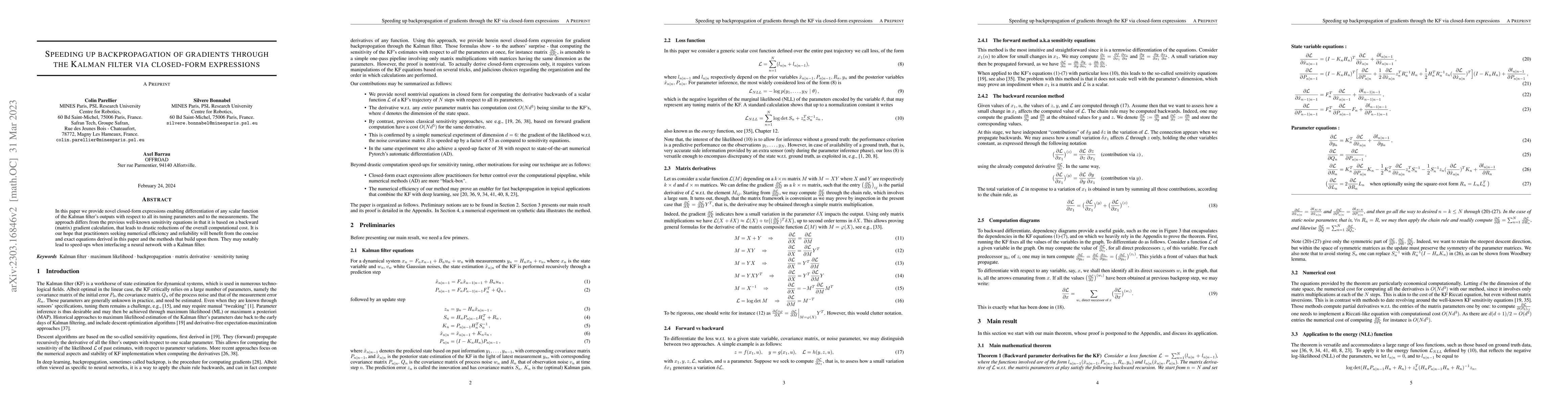 Thumbnail for Speeding up backpropagation of gradients through the Kalman filter via
  closed-form expressions