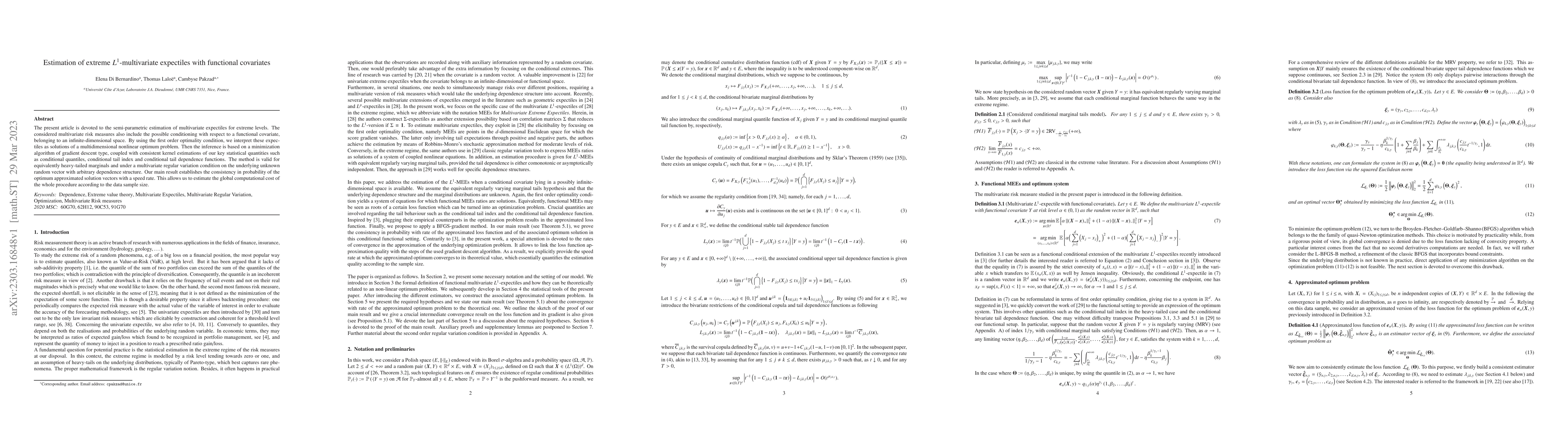 Thumbnail for Estimation of extreme $L^1$-multivariate expectiles with functional
  covariates