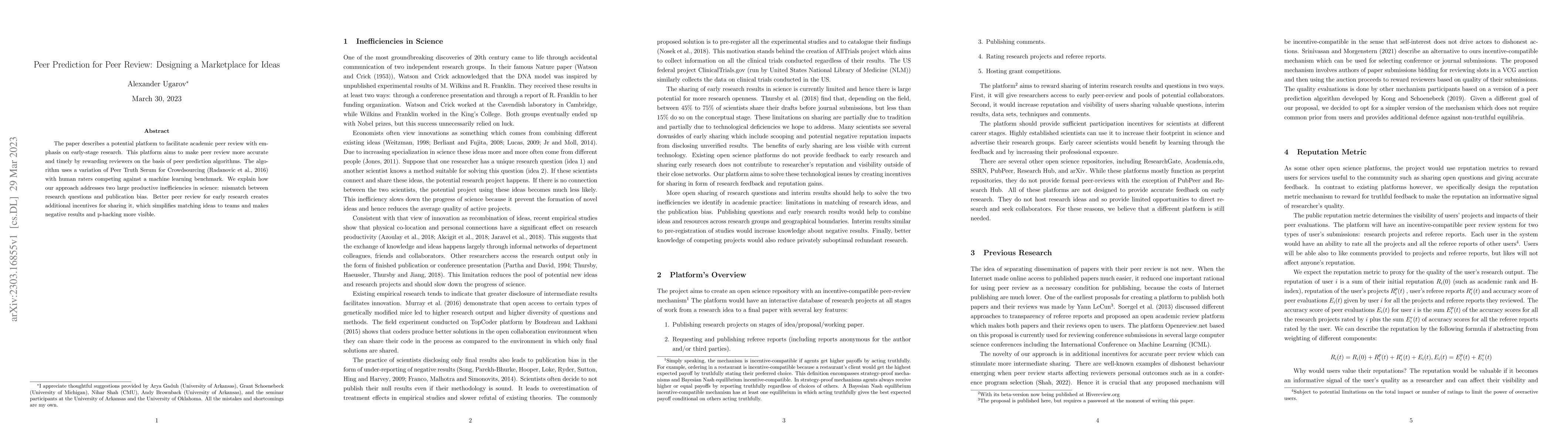 Thumbnail for Peer Prediction for Peer Review: Designing a Marketplace for Ideas