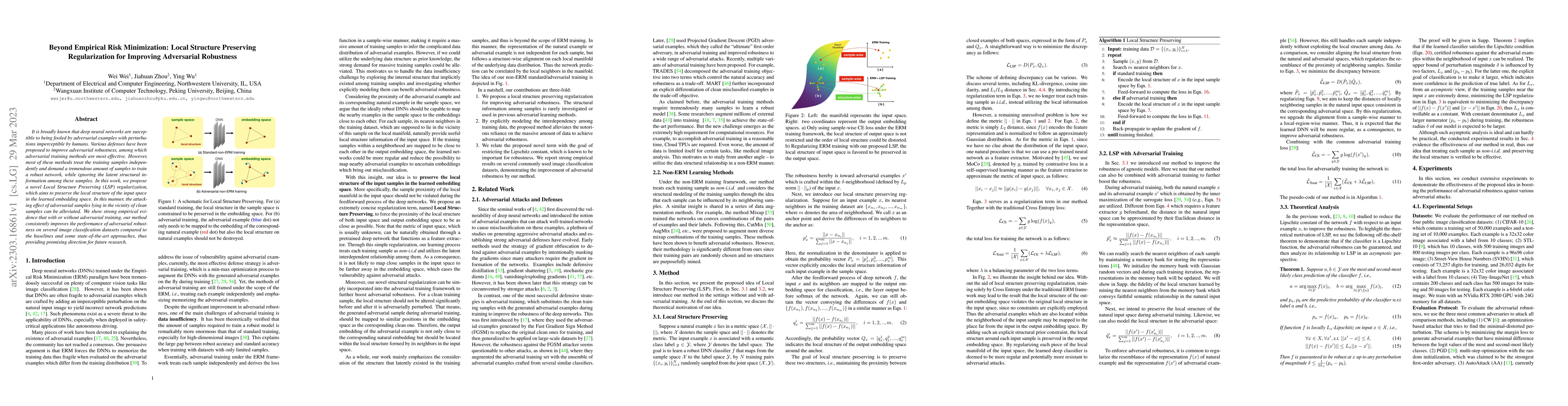 Thumbnail for Beyond Empirical Risk Minimization: Local Structure Preserving
  Regularization for Improving Adversarial Robustness