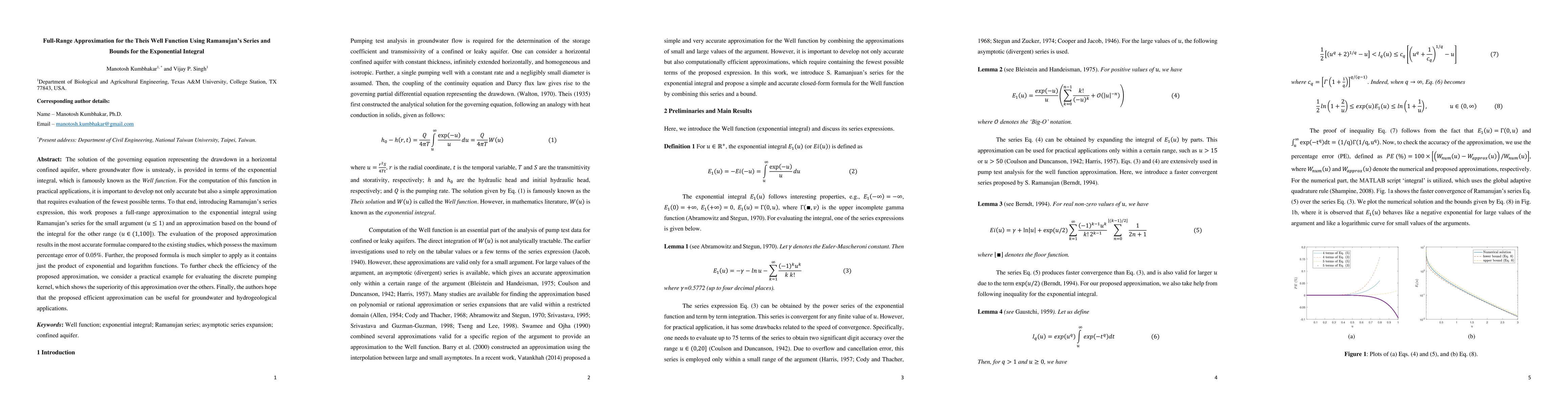 Thumbnail for Full-Range Approximation for the Theis Well Function Using Ramanujan's
  Series and Bounds for the Exponential Integral