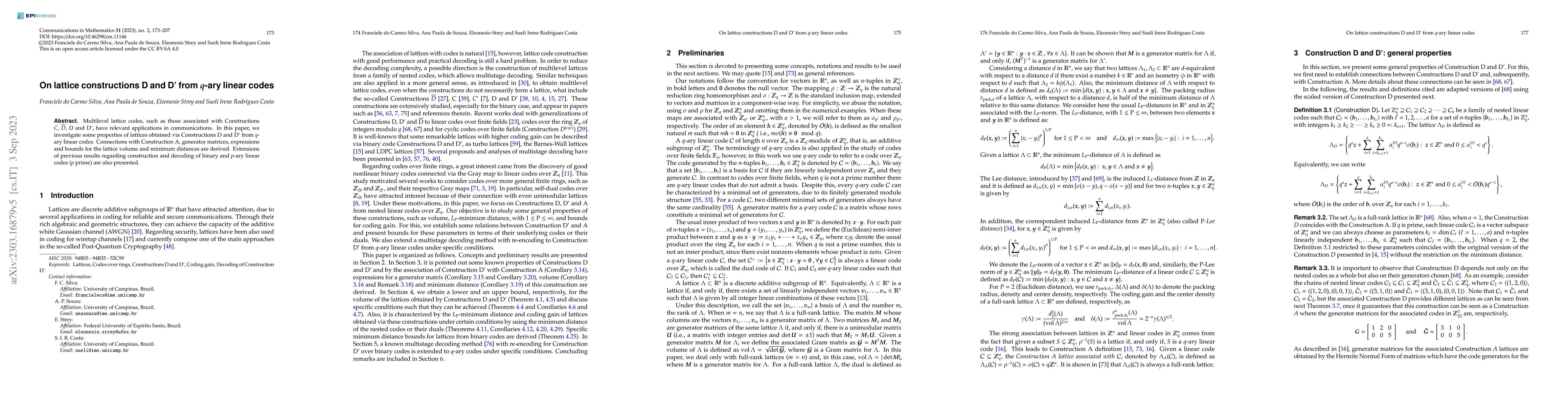 Thumbnail for On Lattice Constructions D and D' from q-ary Linear Codes