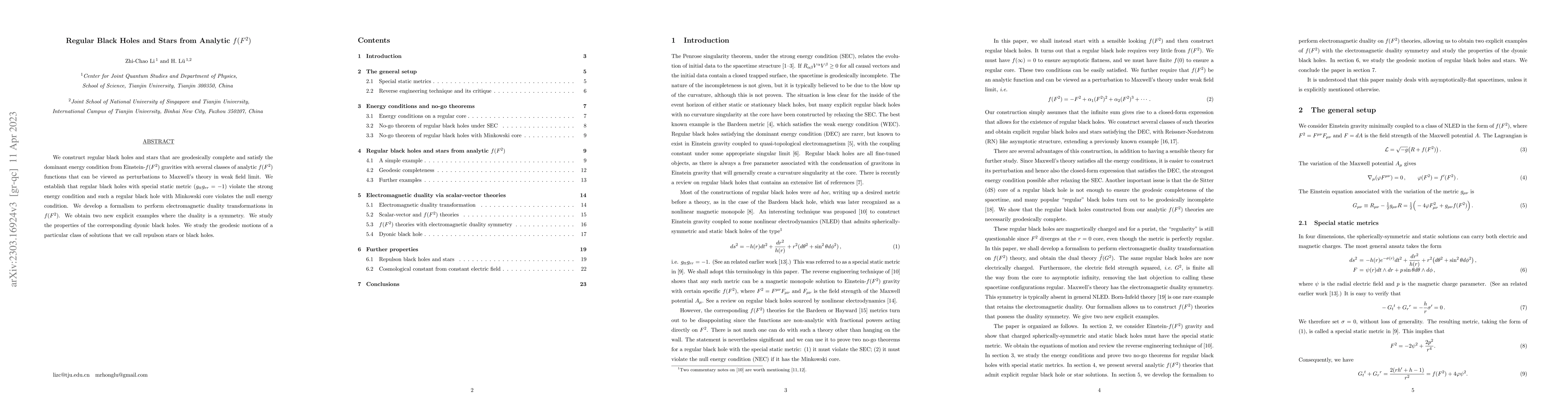 Thumbnail for Regular Black Holes and Stars from Analytic $f(F^2)$