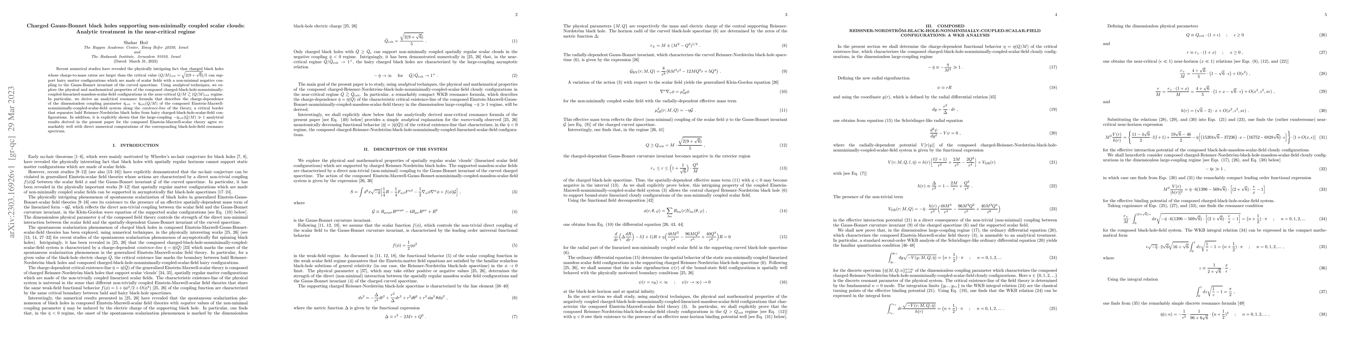 Thumbnail for Charged Gauss-Bonnet black holes supporting non-minimally coupled scalar
  clouds: Analytic treatment in the near-critical regime