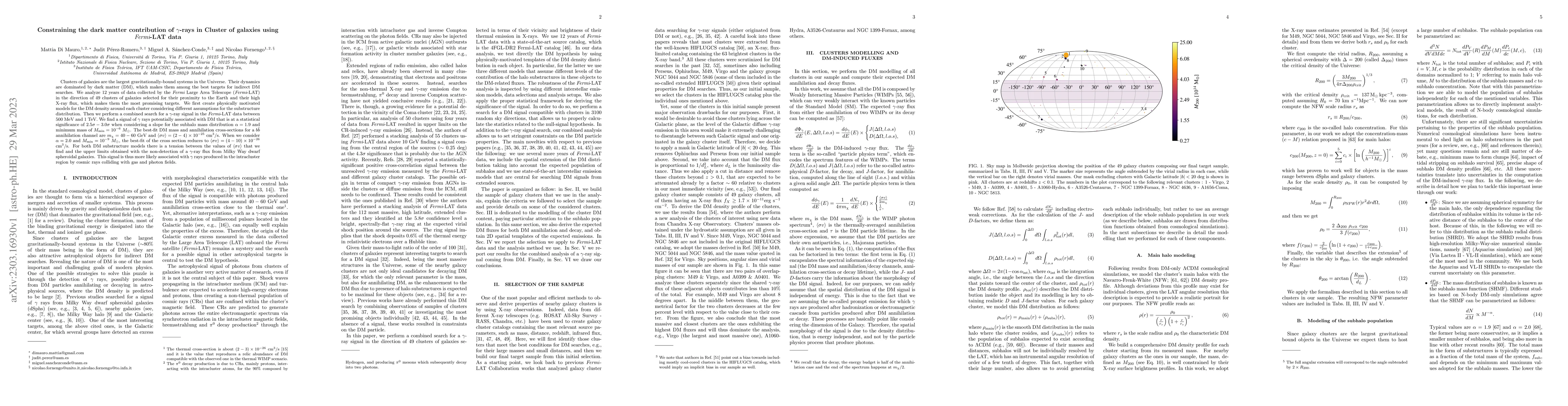 Thumbnail for Constraining the dark matter contribution of $\gamma$ rays in Cluster of
  galaxies using Fermi-LAT data