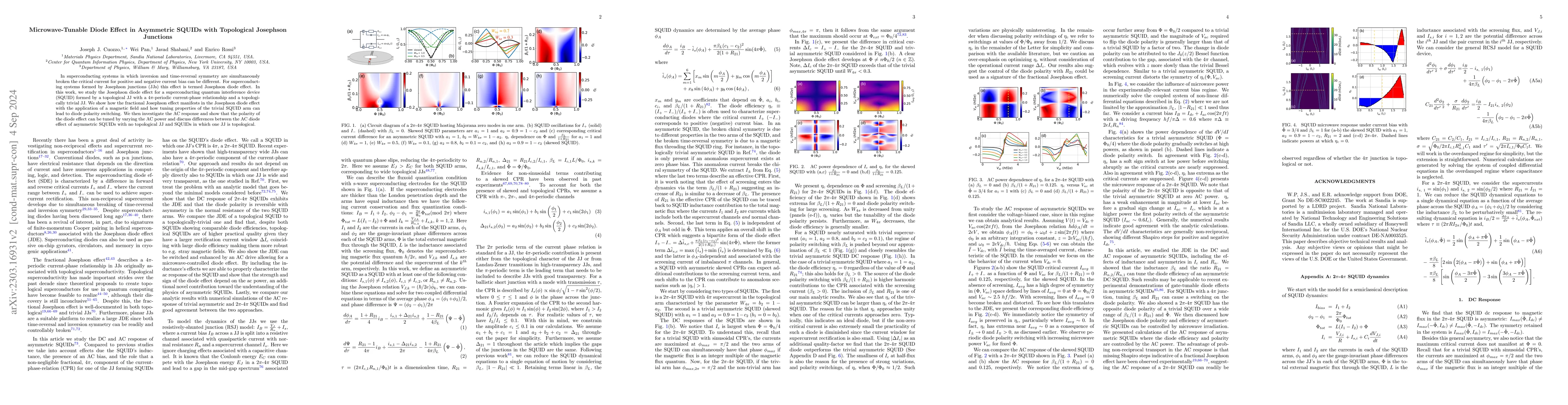Thumbnail for Microwave-Tunable Diode Effect in Asymmetric SQUIDs with Topological
  Josephson Junctions