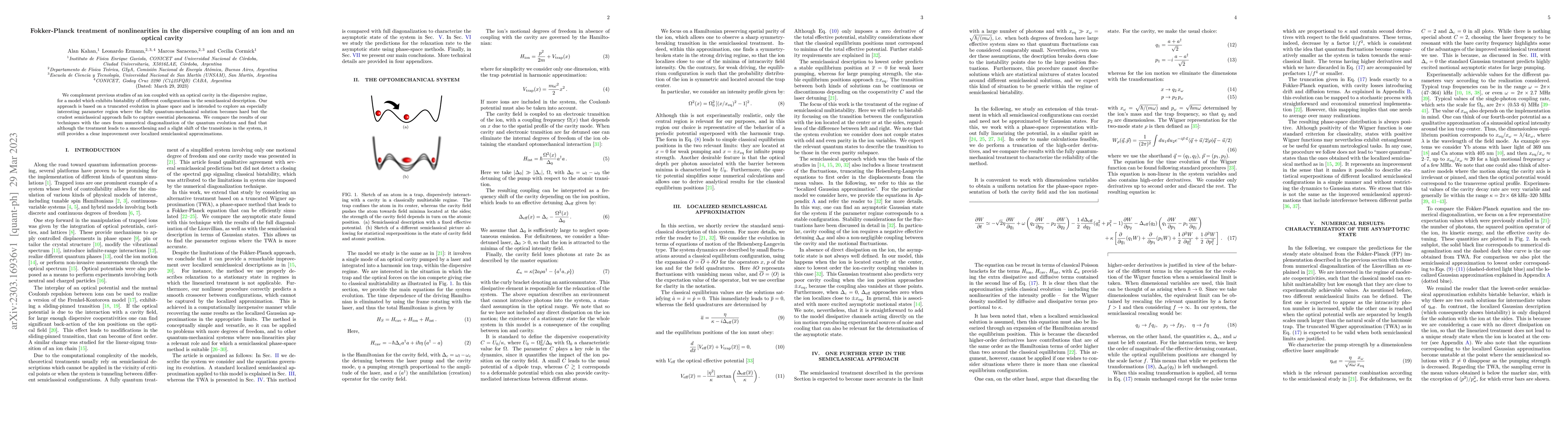 Thumbnail for Fokker-Planck treatment of nonlinearities in the dispersive coupling of
  an ion and an optical cavity