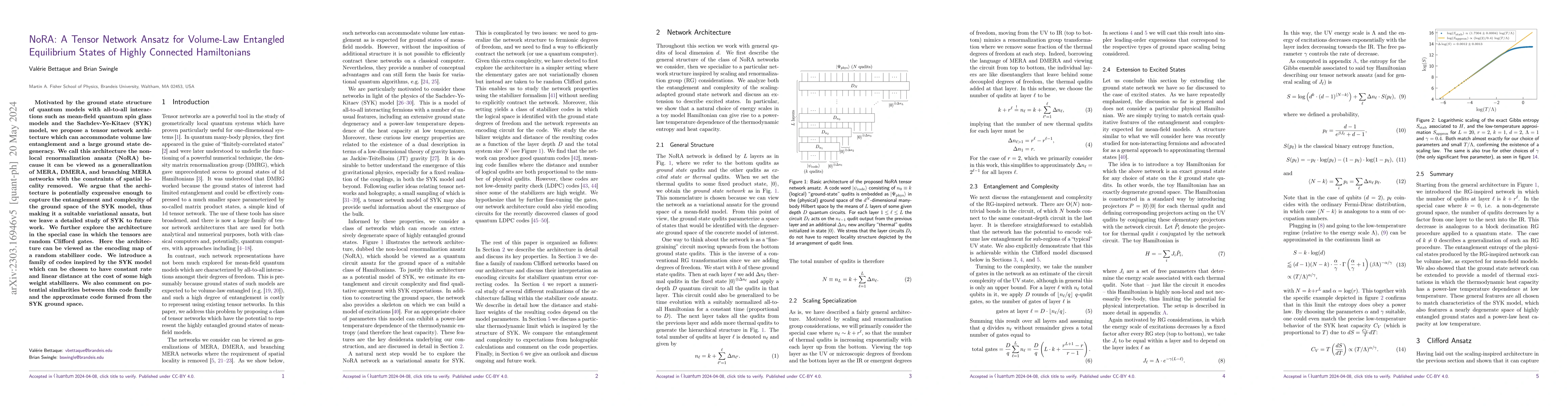 Thumbnail for NoRA: A Tensor Network Ansatz for Volume-Law Entangled Equilibrium
  States of Highly Connected Hamiltonians