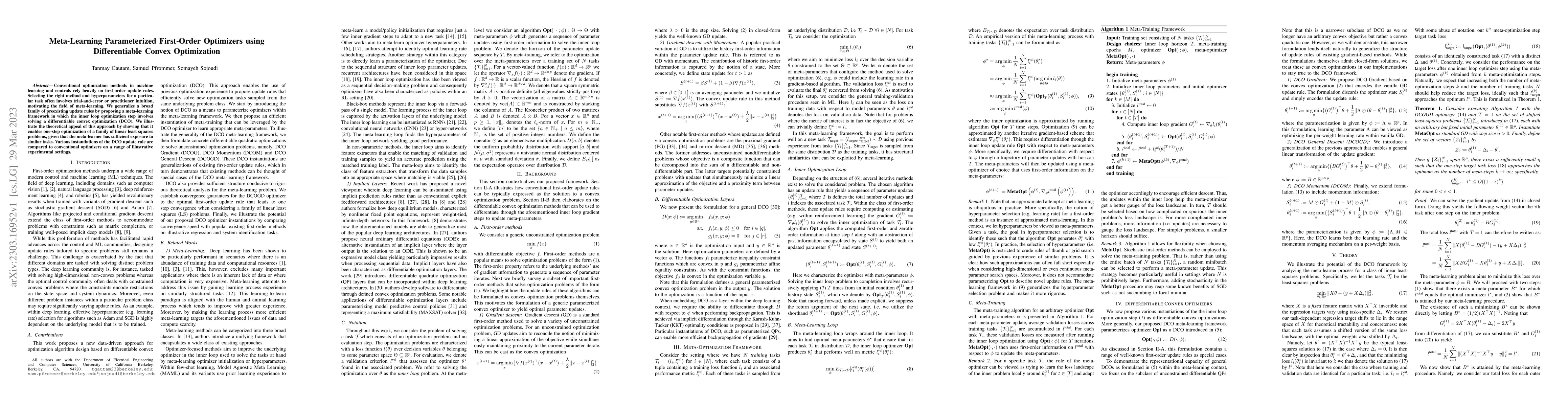 Thumbnail for Meta-Learning Parameterized First-Order Optimizers using Differentiable
  Convex Optimization