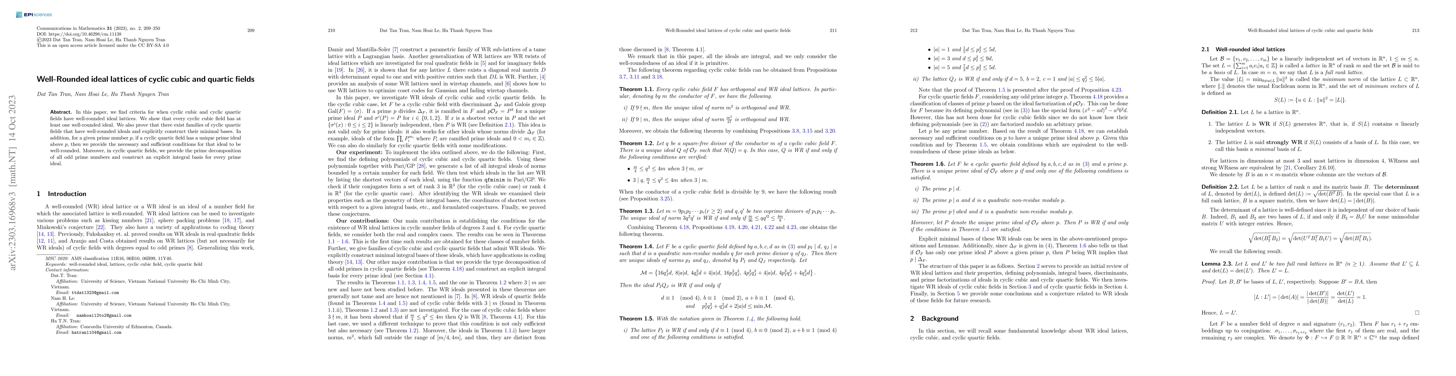 Thumbnail for Well-Rounded ideal lattices of cyclic cubic and quartic fields