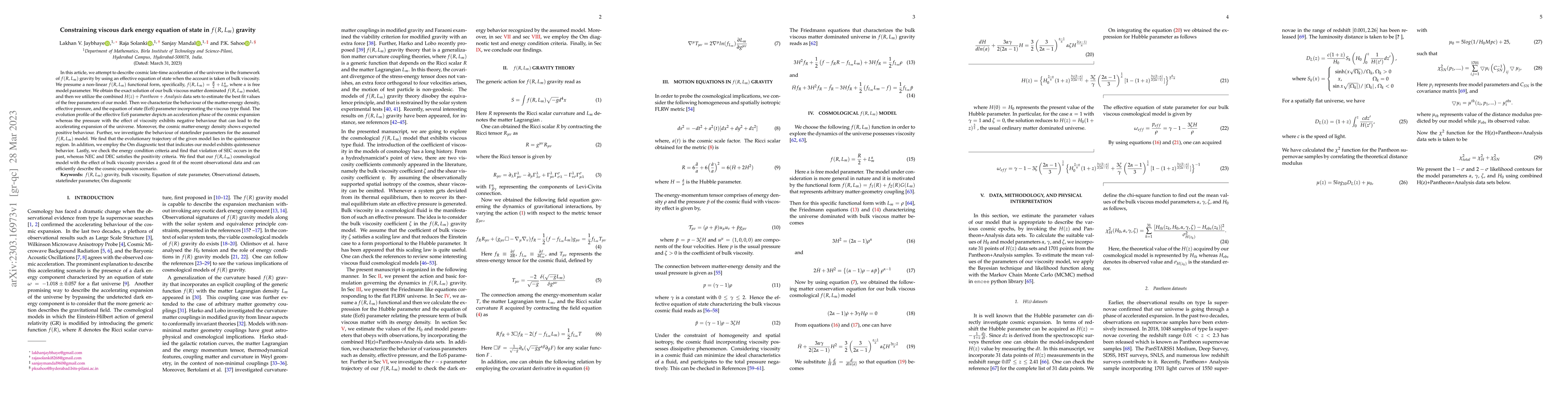 Thumbnail for Constraining viscous dark energy equation of state in $f(R,L_m)$ gravity