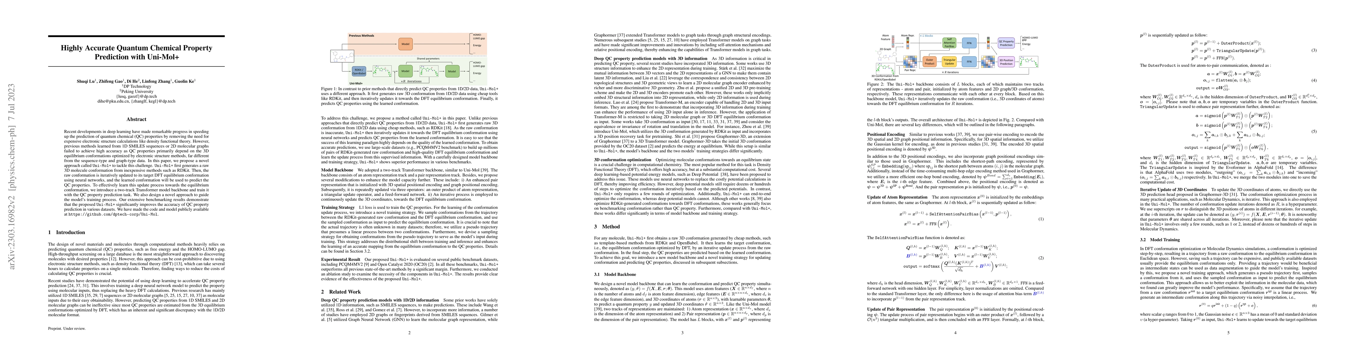Thumbnail for Highly Accurate Quantum Chemical Property Prediction with Uni-Mol+