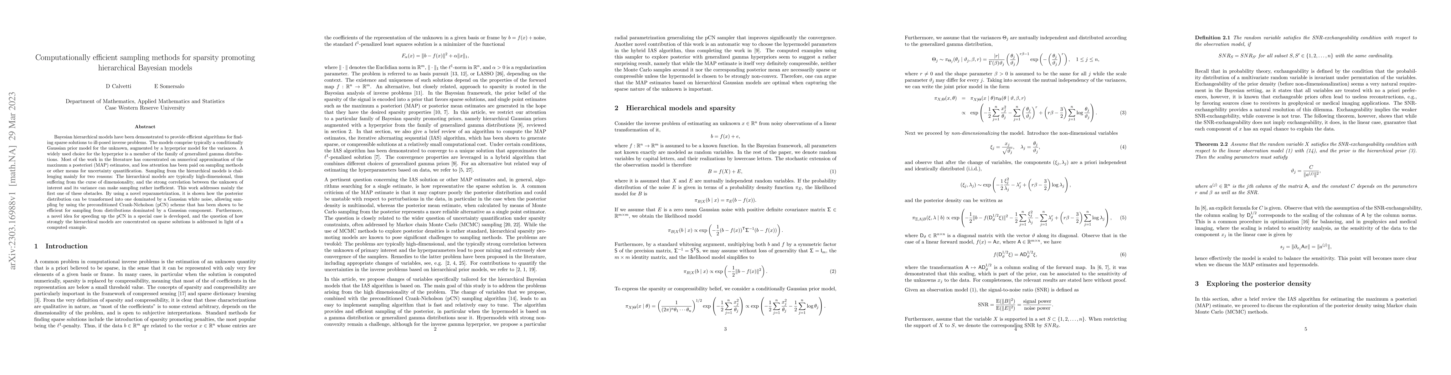 Thumbnail for Computationally efficient sampling methods for sparsity promoting
  hierarchical Bayesian models