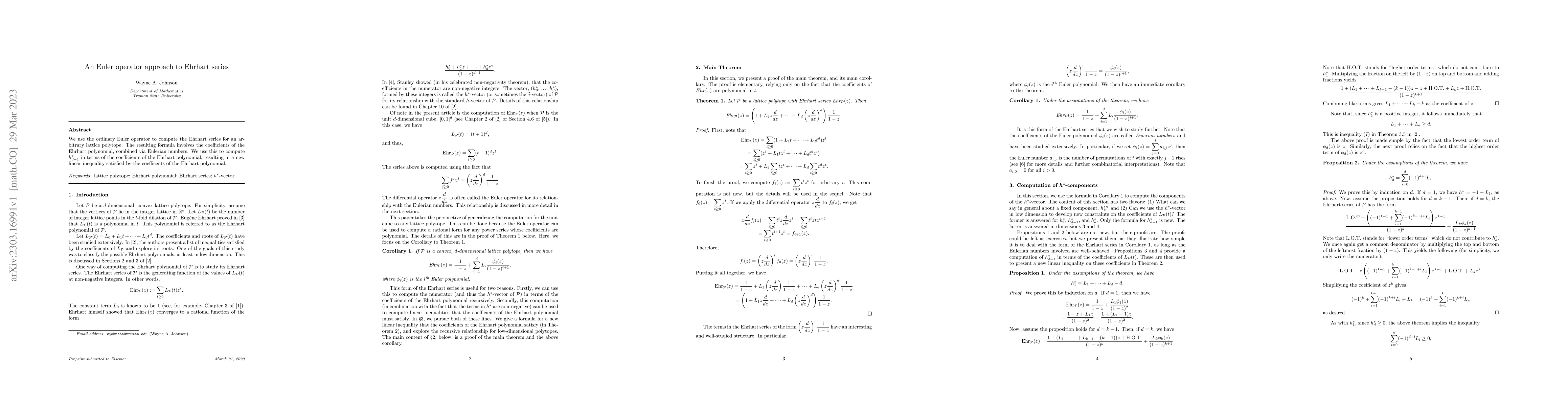 Thumbnail for An Euler operator approach to Ehrhart series