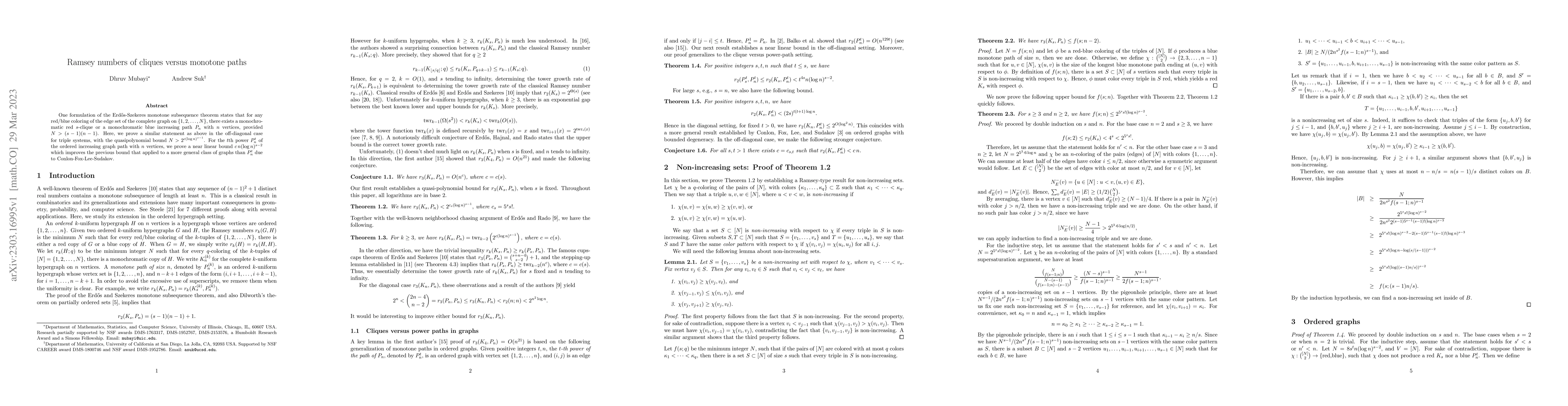 Thumbnail for Ramsey numbers of cliques versus monotone paths