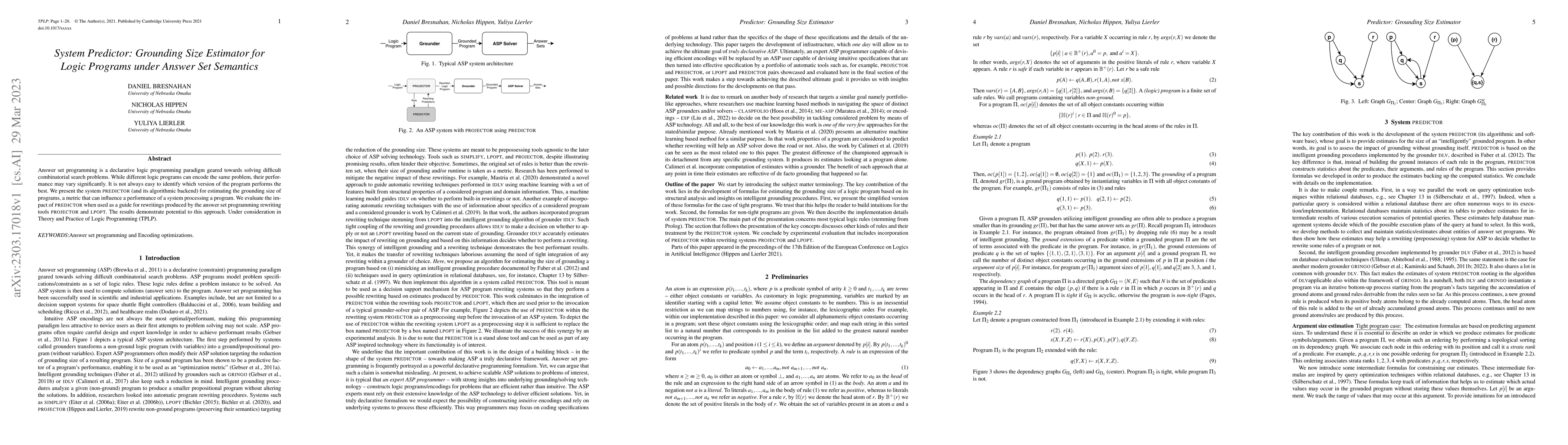 Thumbnail for System Predictor: Grounding Size Estimator for Logic Programs under
  Answer Set Semantics