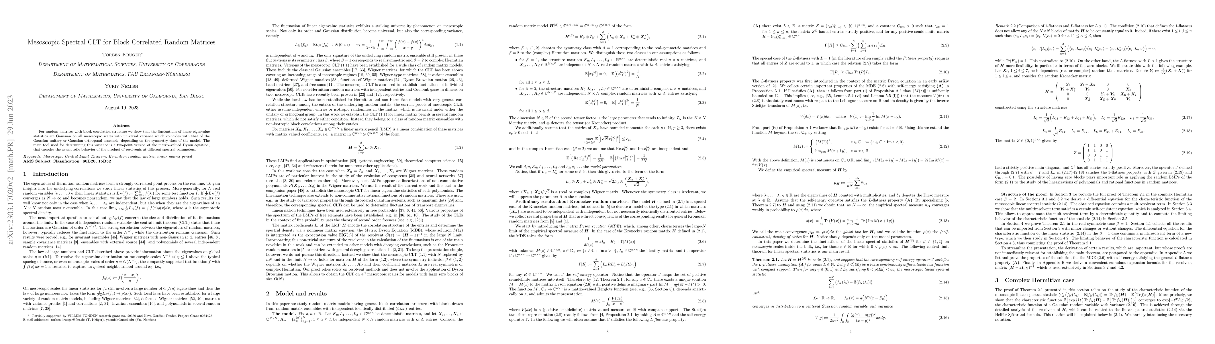 Thumbnail for Mesoscopic Spectral CLT for Block Correlated Random Matrices