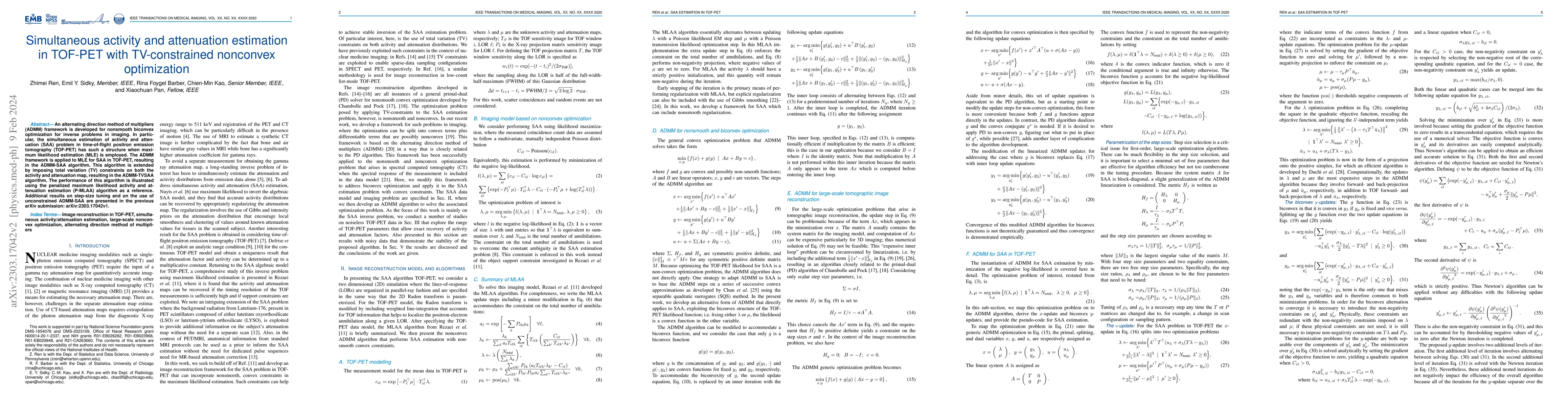 Thumbnail for Simultaneous activity and attenuation estimation in TOF-PET with
  TV-constrained nonconvex optimization