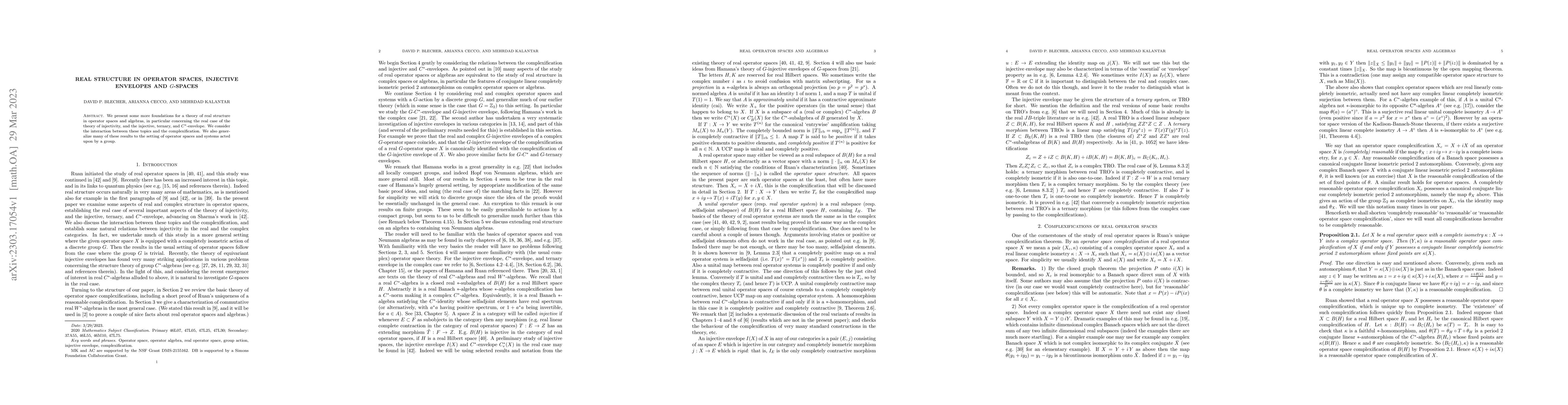 Thumbnail for Real structure in operator spaces, injective envelopes and $G$-spaces