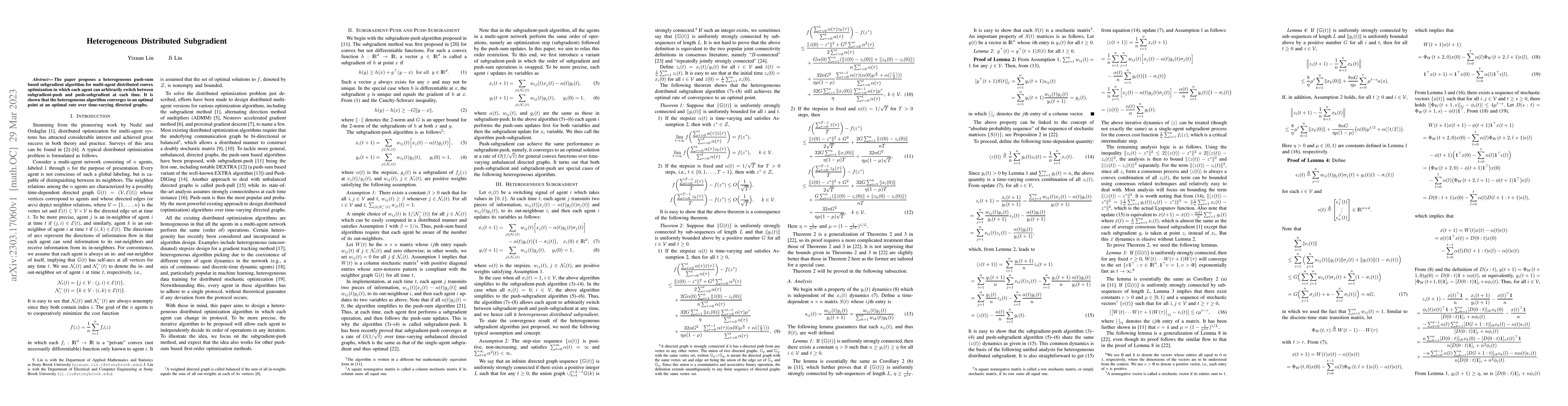 Thumbnail for Heterogeneous Distributed Subgradient
